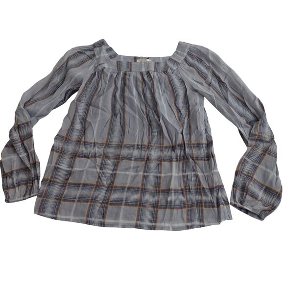 LC Lauren Conrad Long Sleeve Gray Plaid Blouse Women Size XS Square Neckline - Picture 1 of 11